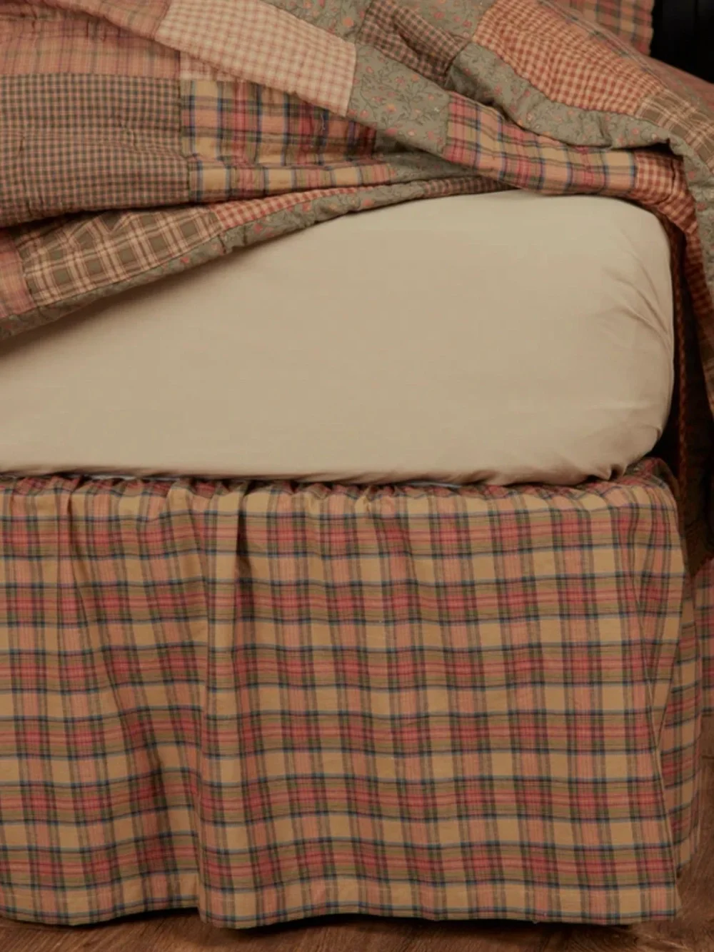 VHC Brands Crosswoods Plaid Bed Skirt - Red & Tan Plaid